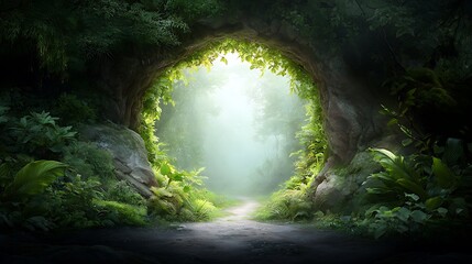 Explore the enchanting pathway through a lush forest gateway to nature's serenity
