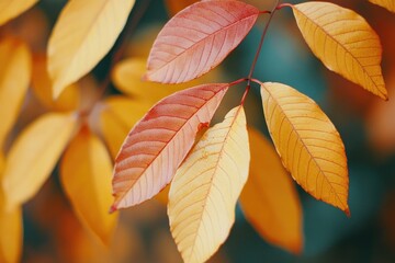 Obraz premium A close-up shot of a single leaf on a tree branch, with natural texture and veins visible