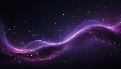 Obraz premium A flowing wave of deep purple particles across a dark background, resembling a cosmic nebula. The particles are arranged in gentle curves, with tiny, glowing dots and stars scattered throughout.
