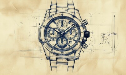 A detailed sketch of a luxury wristwatch.