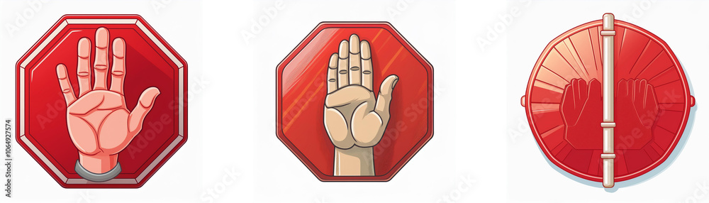 Aufkleber three red signs with an open hand inside each.