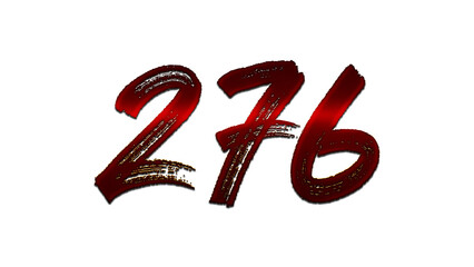 3D blood red number design of 276 on white background.