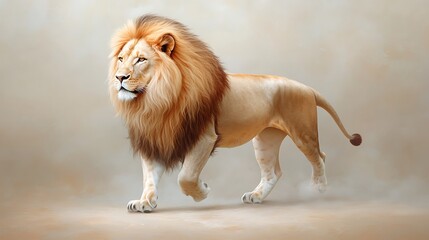 Obraz premium Majestic lion walks gracefully through the forest landscape showcasing its natural beauty