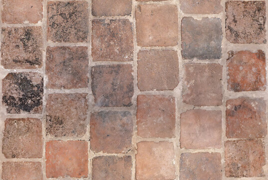 Brick pavement seamless texture - Old terracotta tile flooring