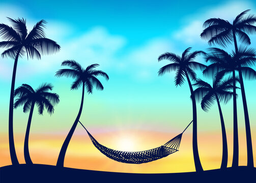 Silhouette of palm trees beautiful sunset