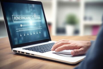 Generative AI Image of a Laptop with Books and Apple for Online Learning and Distance Education