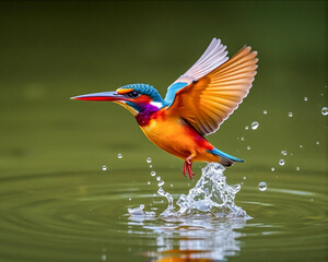 Obraz premium Humming birds fly on the surface of the water.