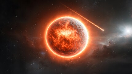 Obraz premium Explore the wonders of the fiery star and its cosmic surroundings in stunning detail