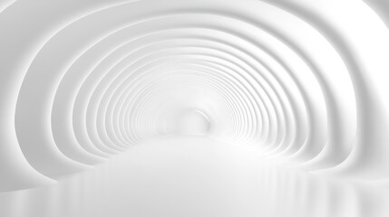Abstract Architectural Tunnel: A mesmerizing view of a modern, minimalist tunnel with a series of curved arches vanishing into the distance, rendered in a pristine monochrome aesthetic.