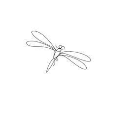 Stylized dragonfly logo. Drawing in one line.Black and white image