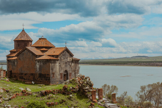 Exploring the historic Sevanavank Monastery overlooking Lake Sevan in Armenia on a clear day