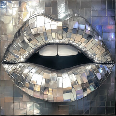 Gleaming silver disco lips as a modern art piece