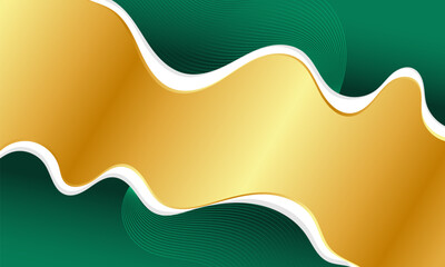 Abstract Background with Wavy Golden and Green Shapes