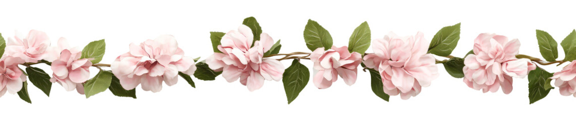 Naklejka premium Flowers long seamless garland tile isolated Png, transparent without background.