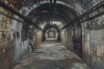 Fototapeta premium Generative AI picture people sitting together in a dimly lit bomb shelter, seeking safety during uncertain times, war