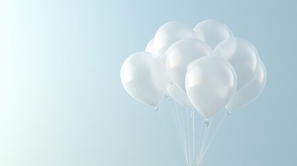 Floating Wonders: A cluster of pristine balloons ascending gracefully against a serene, gradient backdrop, hinting at celebration, aspiration, or simple joy.