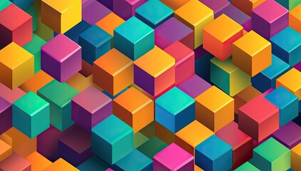 Obraz premium Colorful Abstract Composition of Overlapping 3D Cubes in Vibrant Gradient Palette