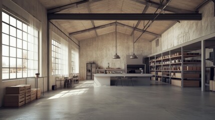 An industrial warehouse with minimalistic architecture, stock photo