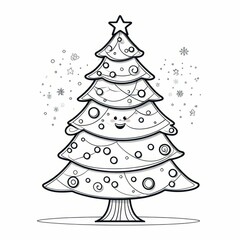 Fototapeta premium Christmas tree, coloring book. Black and white illustrations
