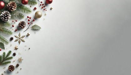 Christmas white background with christmas balls and decoration