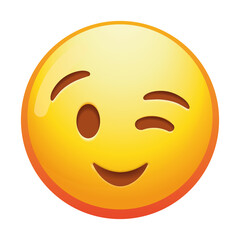 A charming winking emoji face, exuding playful mischief and friendliness with a bright smile and vibrant yellow colors.