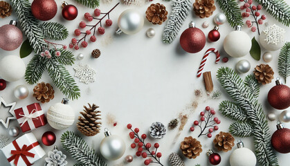 Christmas white background with christmas balls and decoration