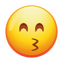 A joyful emoji kissing face with smiling eyes, expressing love and happiness with a bright smile and vibrant yellow colors.