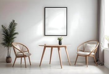Mock up poster frame  in minimalist style interior background, template