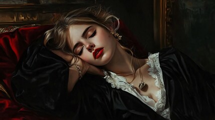 Fototapeta premium Sleeping Beauty: A Portrait of Elegance and Enchantment