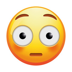 Fototapeta premium A flushed emoji face with rosy cheeks and wide eyes, expressing embarrassment or shyness in soft yellow tones.