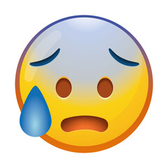 An anxious emoji face with sweat droplets and wide eyes, conveying feelings of nervousness and unease in bright yellow and blue tones.