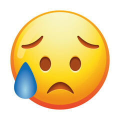 A sad but relieved emoji face with downcast eyes and a small smile, expressing mixed emotions of sadness and relief in soft yellow tones.