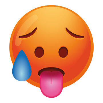 A hot emoji face with sweat beads and a flushed expression, conveying feelings of heat or embarrassment in bright red tones.