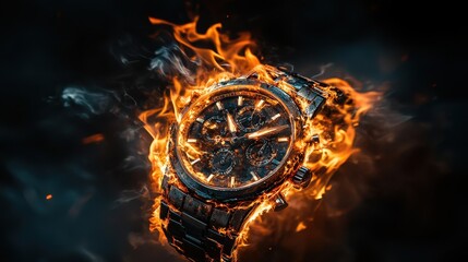 Burning clock isolated on black screen	