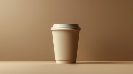 Minimalist coffee cup mockup in warm beige tones