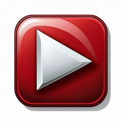 3d YouTube logo play button red square white triangle yt social media icon front view isolated on white