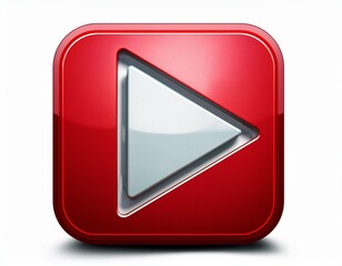 3d YouTube logo play button red square white triangle yt social media icon front view isolated on white