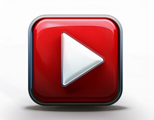 3d YouTube logo play button red square white triangle yt social media icon front view isolated on white