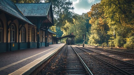 old railway station in autumn