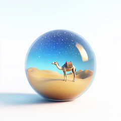 Fototapeta premium A desert landscape with a camel inside glass ball