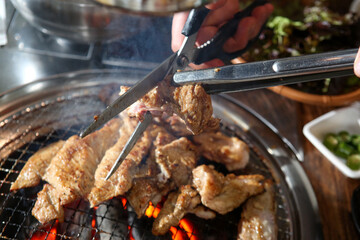 Korean barbecue. Marinated pork ribs