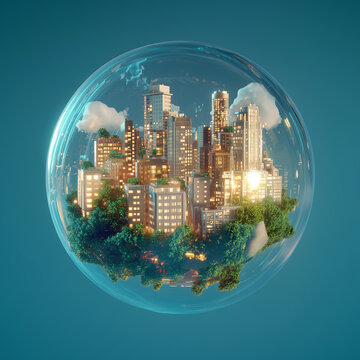 city skyline inside circle glassball