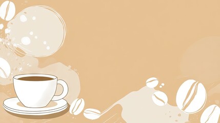 Blank cartoon style design featuring white shapes and illustrations of coffee, accompanied by the text My cup of coffee ideal for customization with copy space.