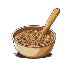 Wooden Spoon Scooping Sesame Seeds in a Bowl