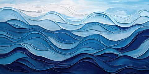 Fototapeta premium Tranquil and joyful blue ocean waves featuring gently undulating lines make for a soothing and playful background, perfectly capturing the essence of a serene seascape.