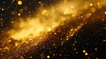 Fototapeta premium Elegant background created by shimmering gold particles, enhancing the visual appeal. This photo captures shimmering gold particles with ample copy space for your needs.
