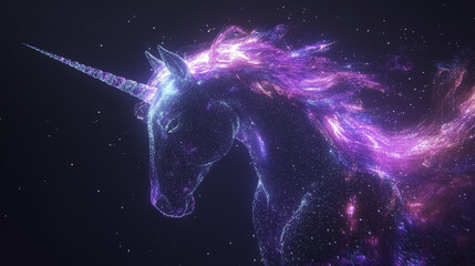 majestic unicorn composed entirely of glowing stars and colors