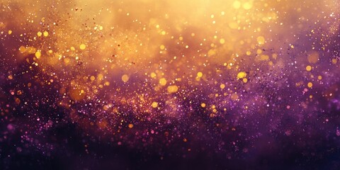 Obraz premium Blurred abstract background shimmering with sparkles in gold and purple hues, creating a visually captivating scene with a blend of rich colors.