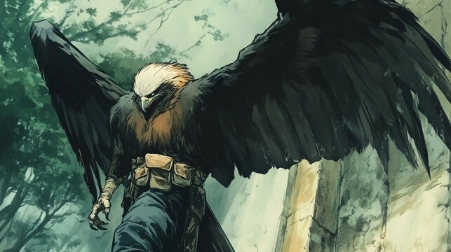 Majestic Eagle Warrior in a Mystical Forest: A Fantasy Art Masterpiece