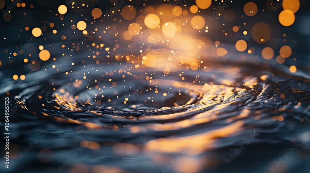 Leinwandbilder 3d view of abstract particles, capturing the essence of bokeh on a flowing water surface. this image